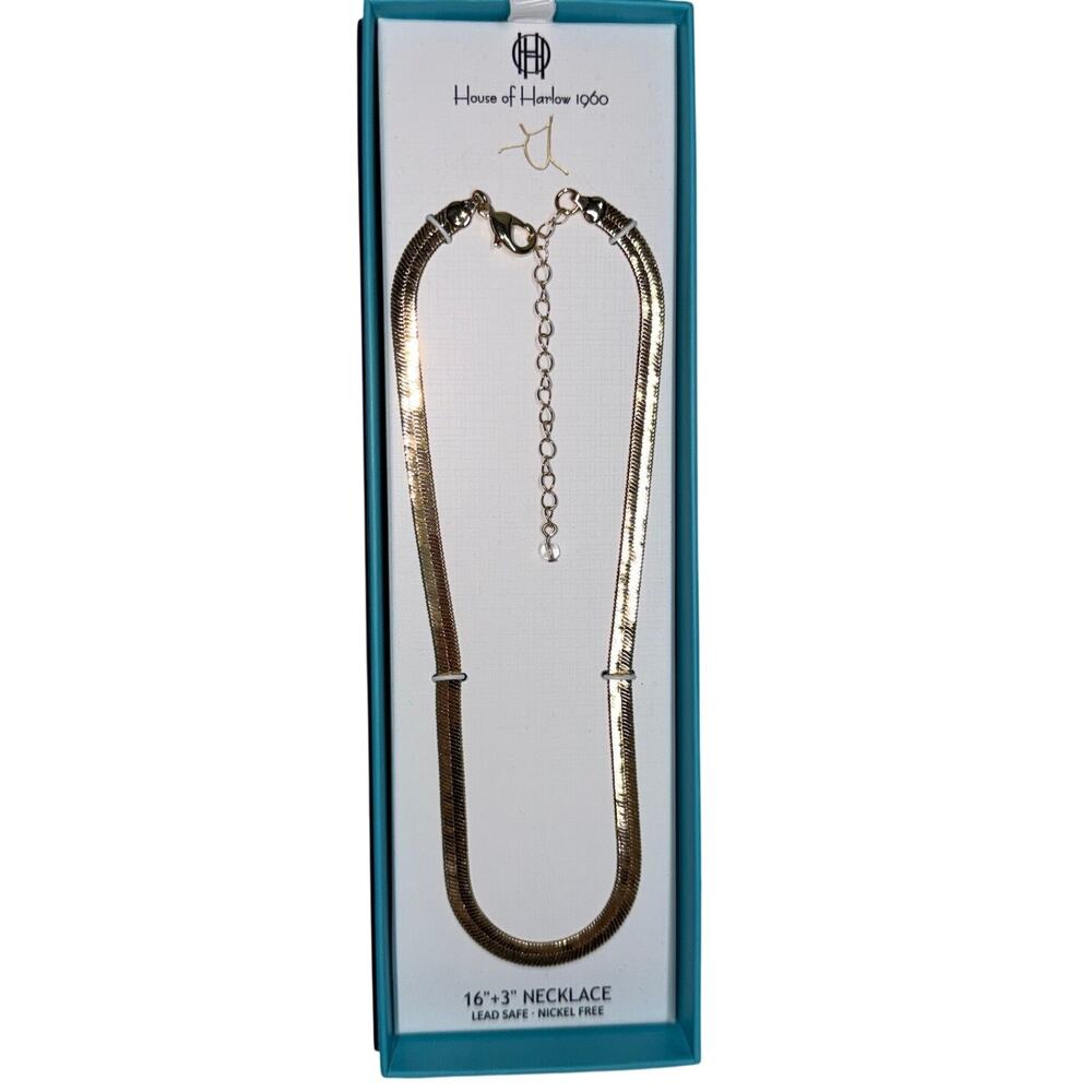 House of Harlow 1960 Gold Flat Herringbone Chain Necklace (NIB)